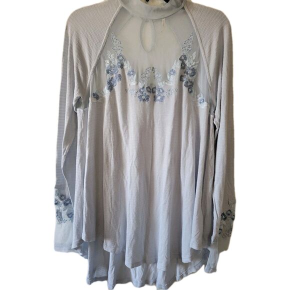 Free People Saheli Top Glacier Ice Lace Embroidered Long Sleeve Tunic Size S - Picture 3 of 8